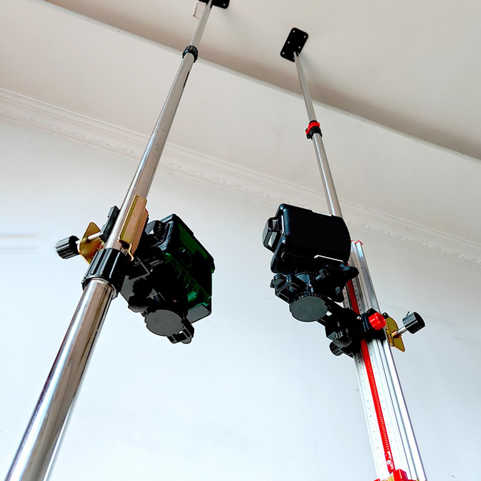 Tyczka Teleskopowa z regulowaną głowicą, Obrót o 360 Stopni do Laserowego Słupa Montażowego Poziomica Laserowa 4m Wysuwany Metalowy Pręt Uniwersalny Montażowy do Poziomic