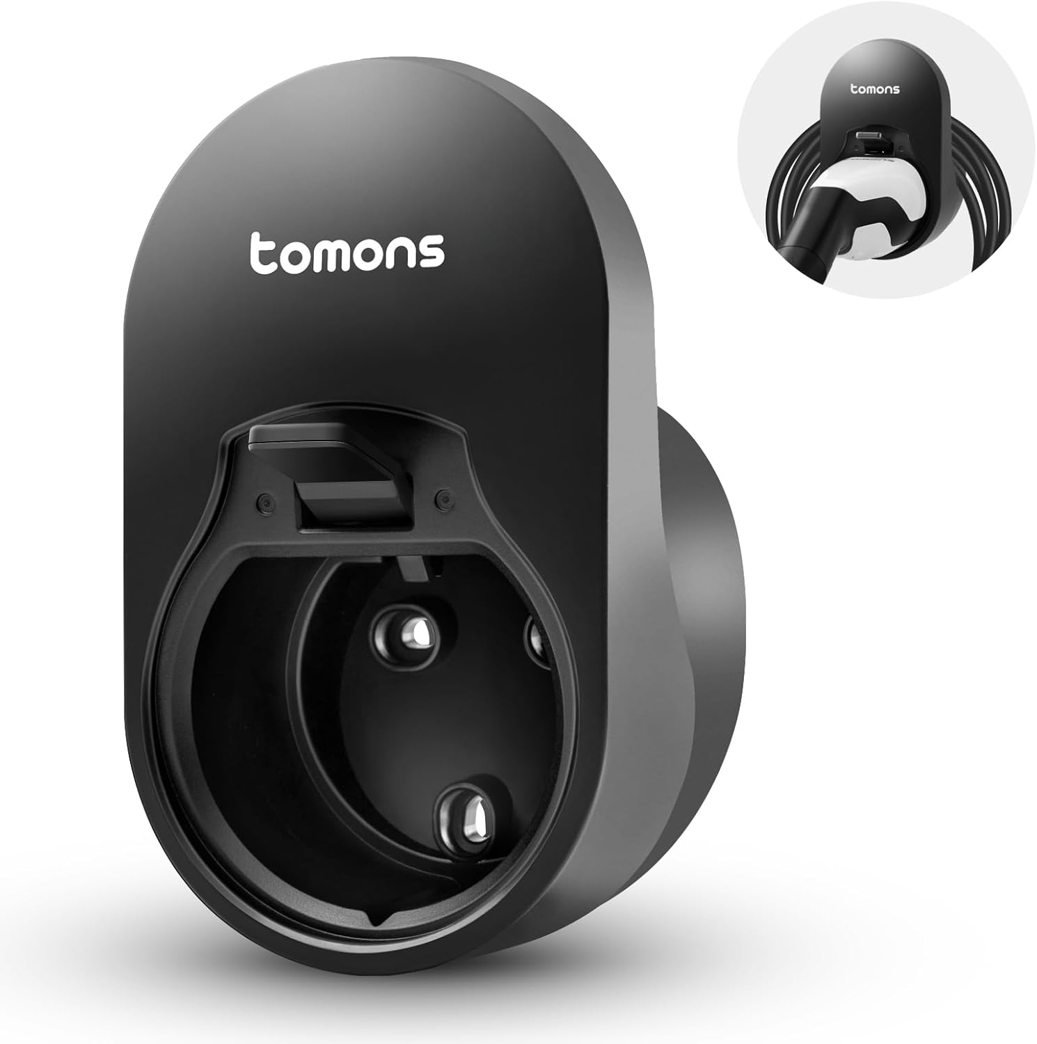 tomons Soporte de Cable de Carga Tipo 2 para vehículo eléctrico Compatible con Enchufes EU Tipo 2, Organizador de Cables EV, Adecuado para Uso Interior y Exterior, Negro