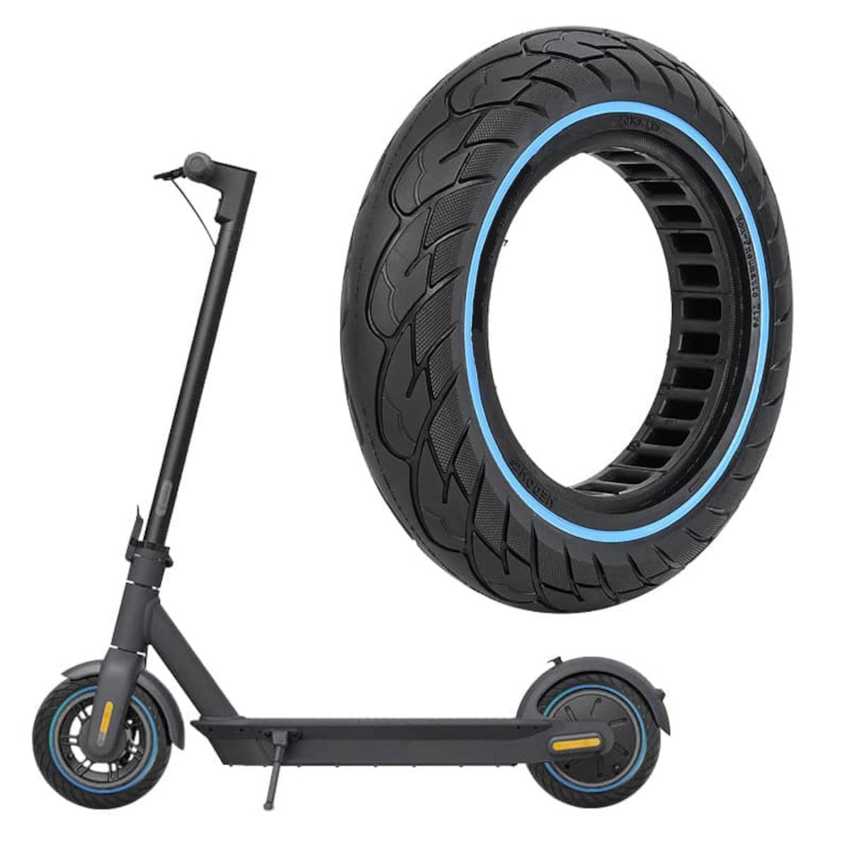 2 Ruote Piene 10x2.125 per Monopattino Elettrico – Gomma Piena Antiforatura Ammortizzata Anti Scivolo, Pneumatico Solido 10" Compatibile con Vivobike M-V30, Ninebot F40 (Blu 2pz+leva)