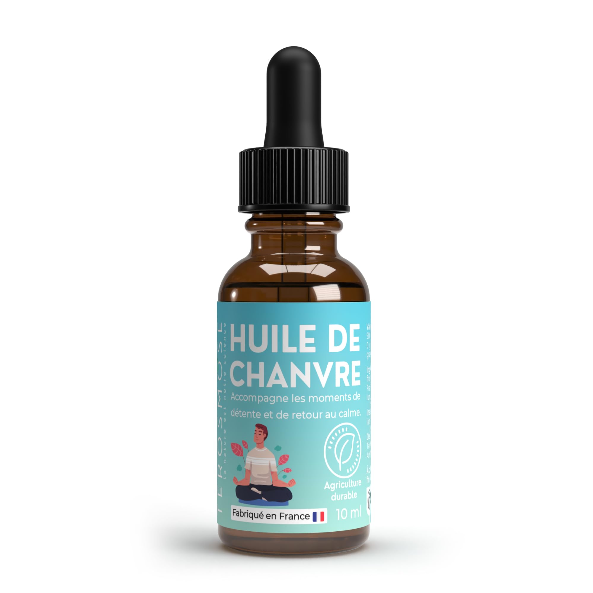 Huile de Chanvre Pure • 100% Cannabis Sativa L. 10 ml | Hemp Oil | avec Pipette Compte-Gouttes | Idéal pour votre rituel bien-être & détente de fin de journée | Origine France | Laboratoire Terosmose