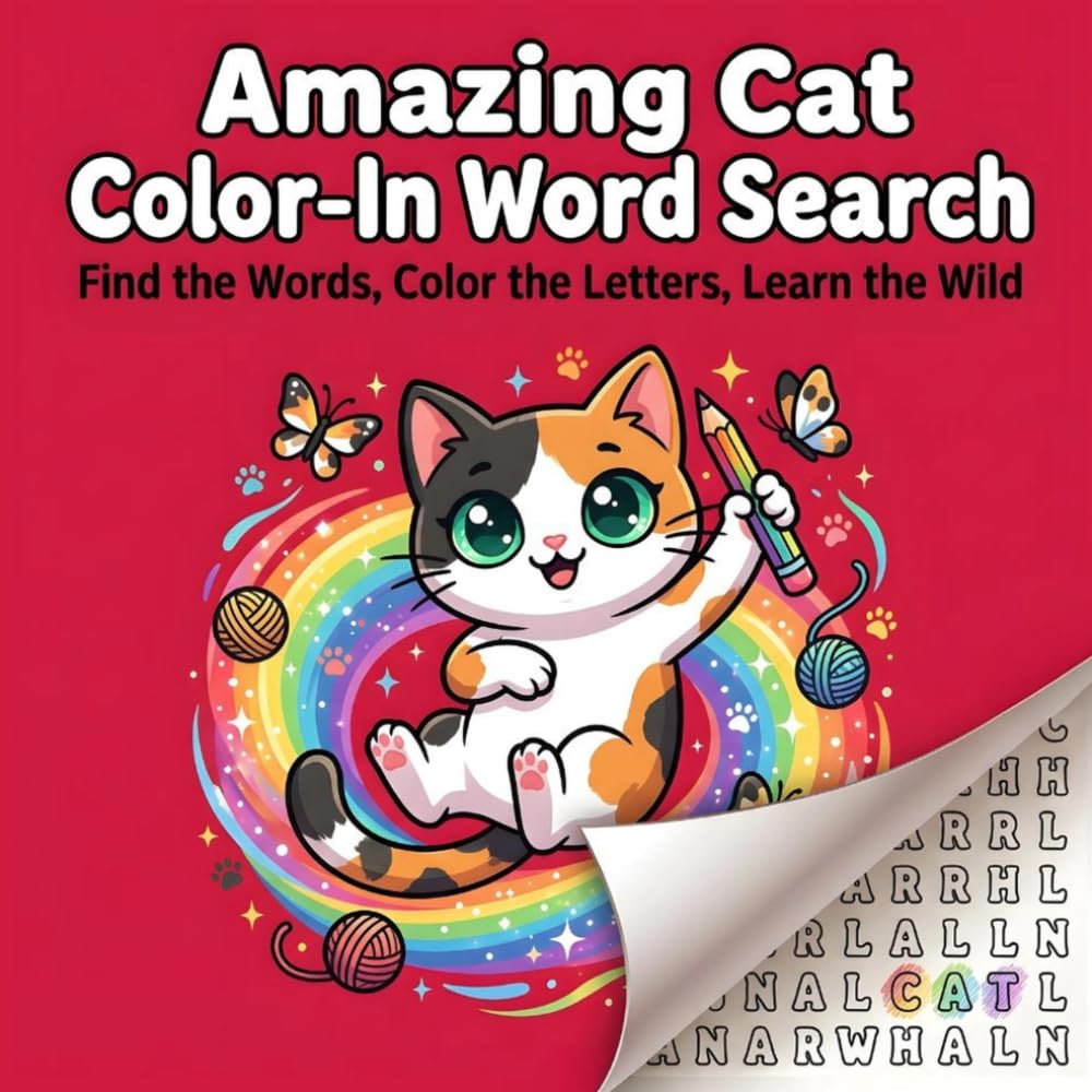 Amazing Cat Color-In Word Search: Find the Words, Color the Letters, Learn the Wild