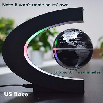 Magnetic Levitation,Petforu High Rotation C Shape Magnetic Suspension Maglev Levitation Globe with LED Lights for Learning Education Teaching Demo Home Office Desk Decoration(US Plug) - Black