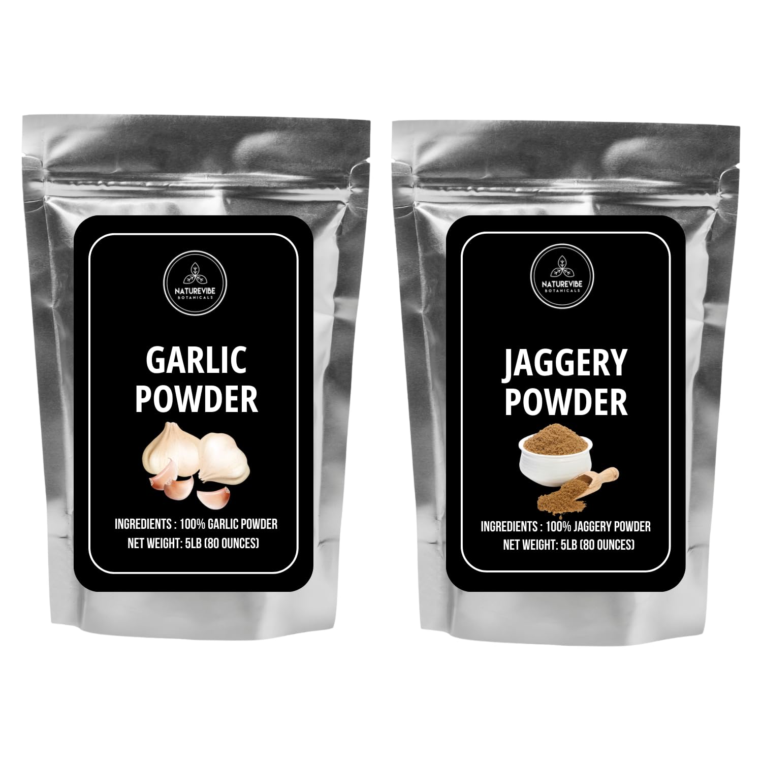 Naturevibe Botanicals Garlic Ground Powder 5lbs and Jaggery Powder 5lbs| Bulk Combo