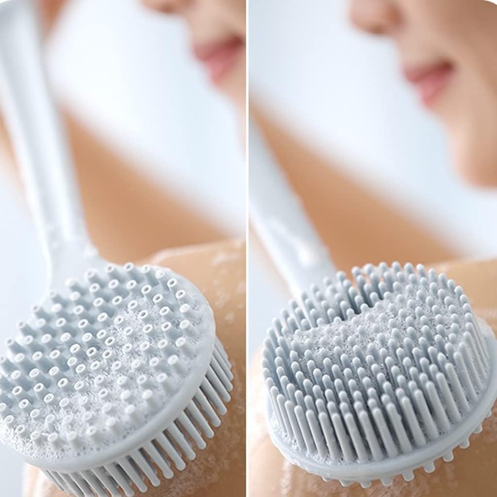Double Sided Silicone Back Scrubber Multifunctional Bath Shower Body Massage Shampoo Brush With Long Handle