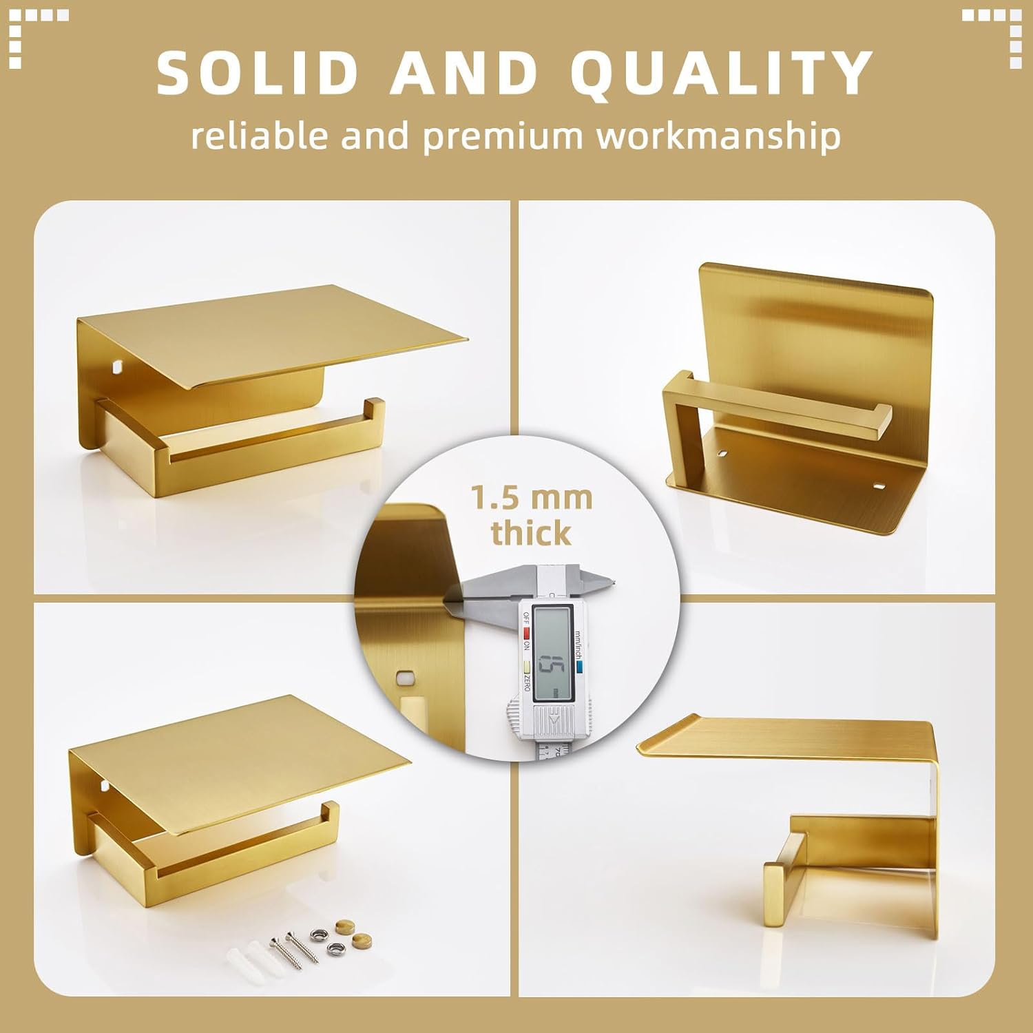 Angle Simple Toilet Paper Holder with Shelf, SUS304 Stainless Steel Bathroom Tissue Roll Holder for Wall, Brushed Dark Gold