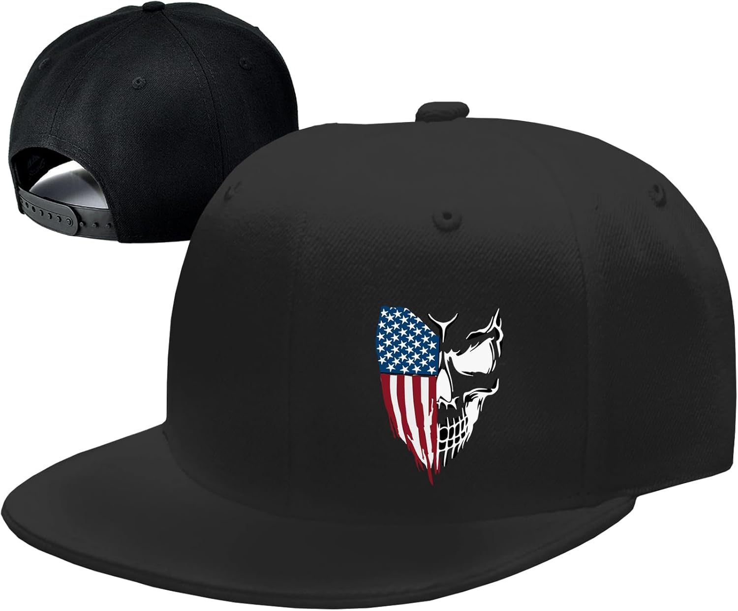 FACITE Flat Bill Hats for Men Skull Skeleton Snapback Hats for Men Fitted Adjustable Baseball Caps Black Cool Hip Hop caps