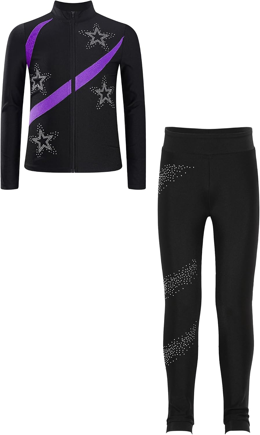 Kid Girls Skating Dance Outfits Sports Long Sleeve Jacket Athletic Leggings Set Gymnastics Tracksuit