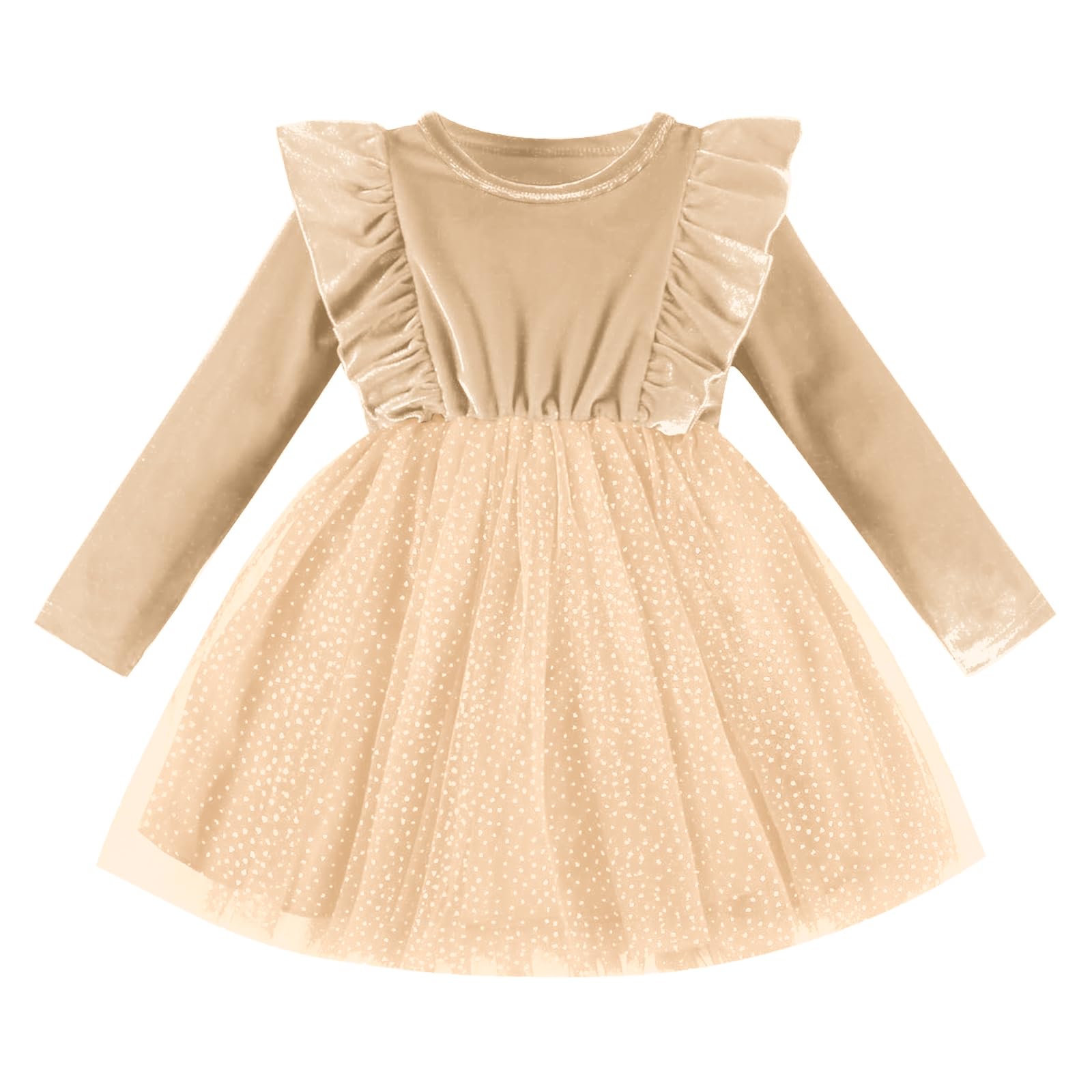 DREAM BUS Toddler Girl Christmas Dress Baby Girl Long Sleeve Ruffled Velvet Top Tulle Dress Special Occasion Dress