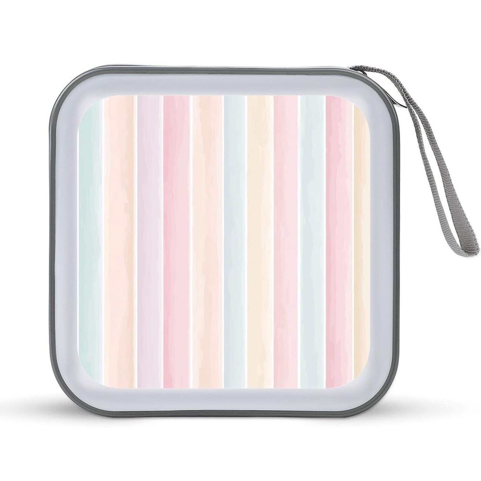 Jubonexis Width Vertical Stripes in Pink Peach Mint Cream CD Case DVD Storage Case Portable for Car Home Travel