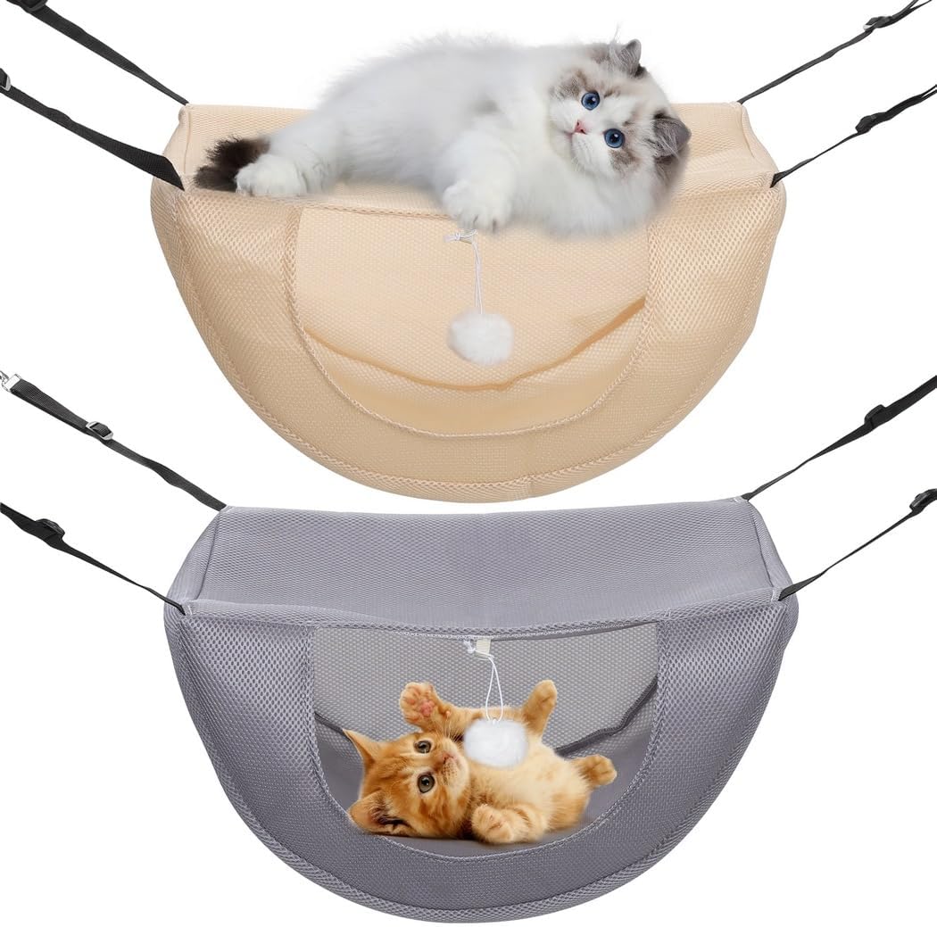 2-Pack Hanging Cat Cage Hammocks, Breathable Air Mesh Pet Bed with Straps, Suspended Bed for Kitten Rabbit Hamster, Indoor Use, Grey and