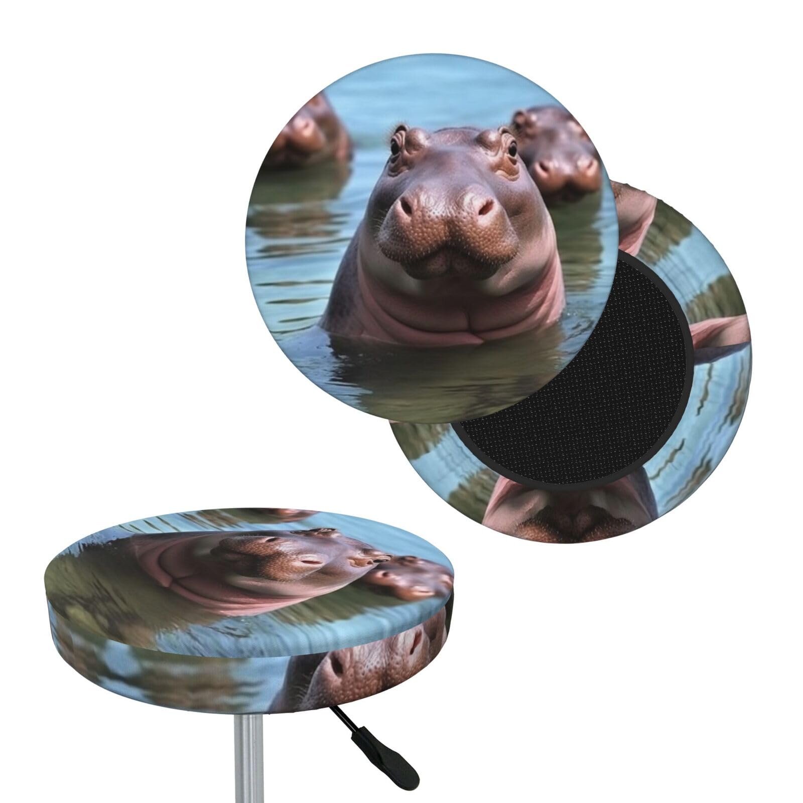 FodPand Cute Hippos Bar Stool Cover Round Elastic Stool Cushion Covers Washable Bar Stool Chair Slipcover Stretch Stool Seat Covers for 12-14 Inch Chair