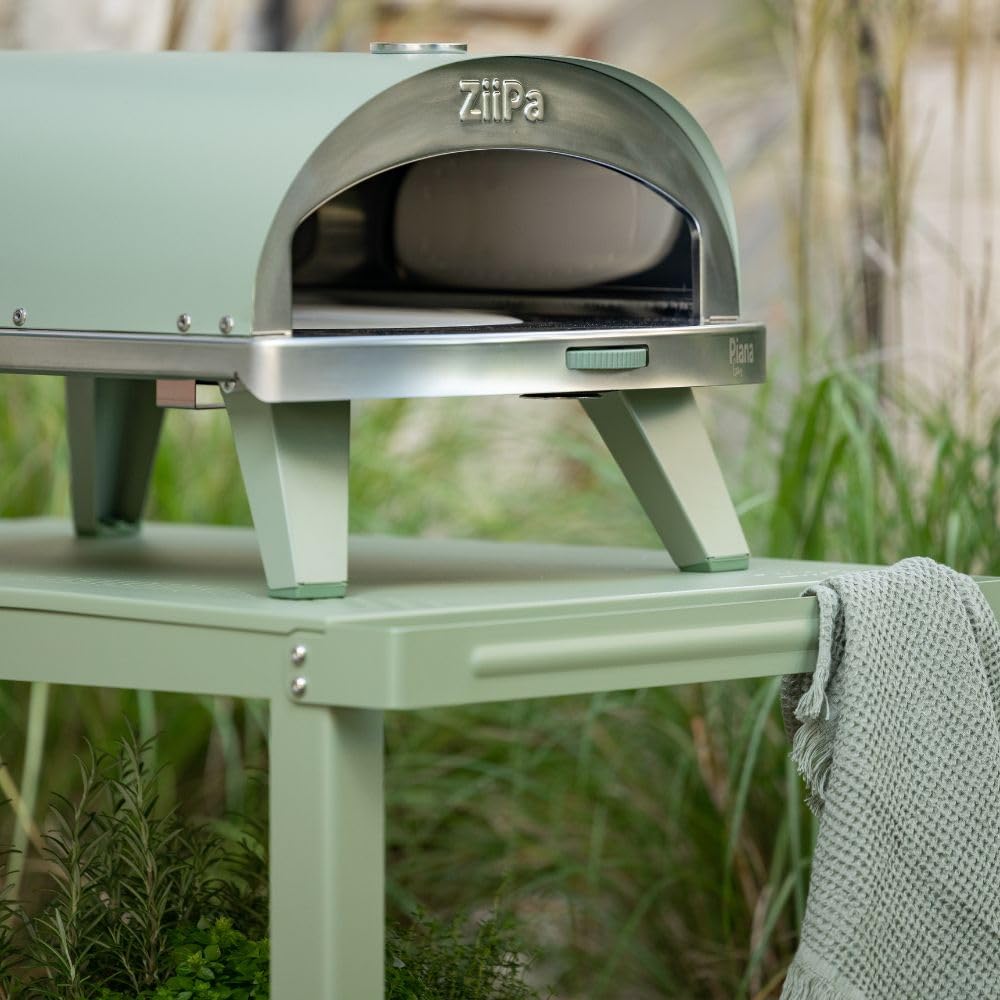 ZiiPa - Desserte Extérieure Vallone Eucalyptus - Table d'Appoint pour Four à Pizza & Barbecue - Compatible Fours Piana à Pellets & Gaz - Acier Thermolaqué - Rangement Intégré - 4 Coloris