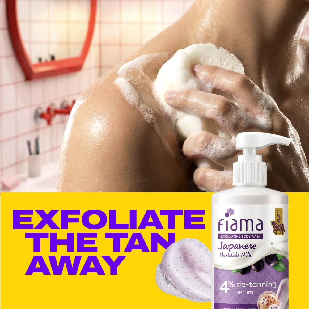 Fiama 4% Detan Serum Exfoliating Body Wash 250ml, 2% Salicylic Acid, 1% Glycolic Acid, 1% Exfoliating Tan Removal Shower Gel, Gently removes dead skin | Exotic Japanese Hokkaido Milk, Punchy Grapefruit Fragrance 2