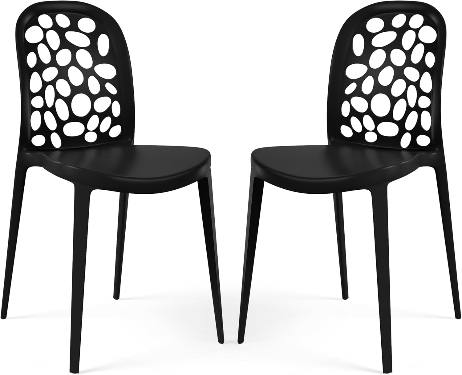 Costaelm Patio Chairs Set of 2, Stackable Balcony Chairs Set of 2, Modern Outdoor Seating Furniture Front Porch Lawn Balcony Yard Dining Side Chair for Kitchen Living Room Restaurant, Black