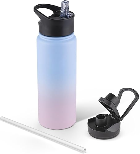 Miniatura 99 de Paquete de 8 botellas de agua deportivas de acero inoxidable con aislamiento de 32 oz, botellas de agua con tapa de pajita y tapas de boca ancha,