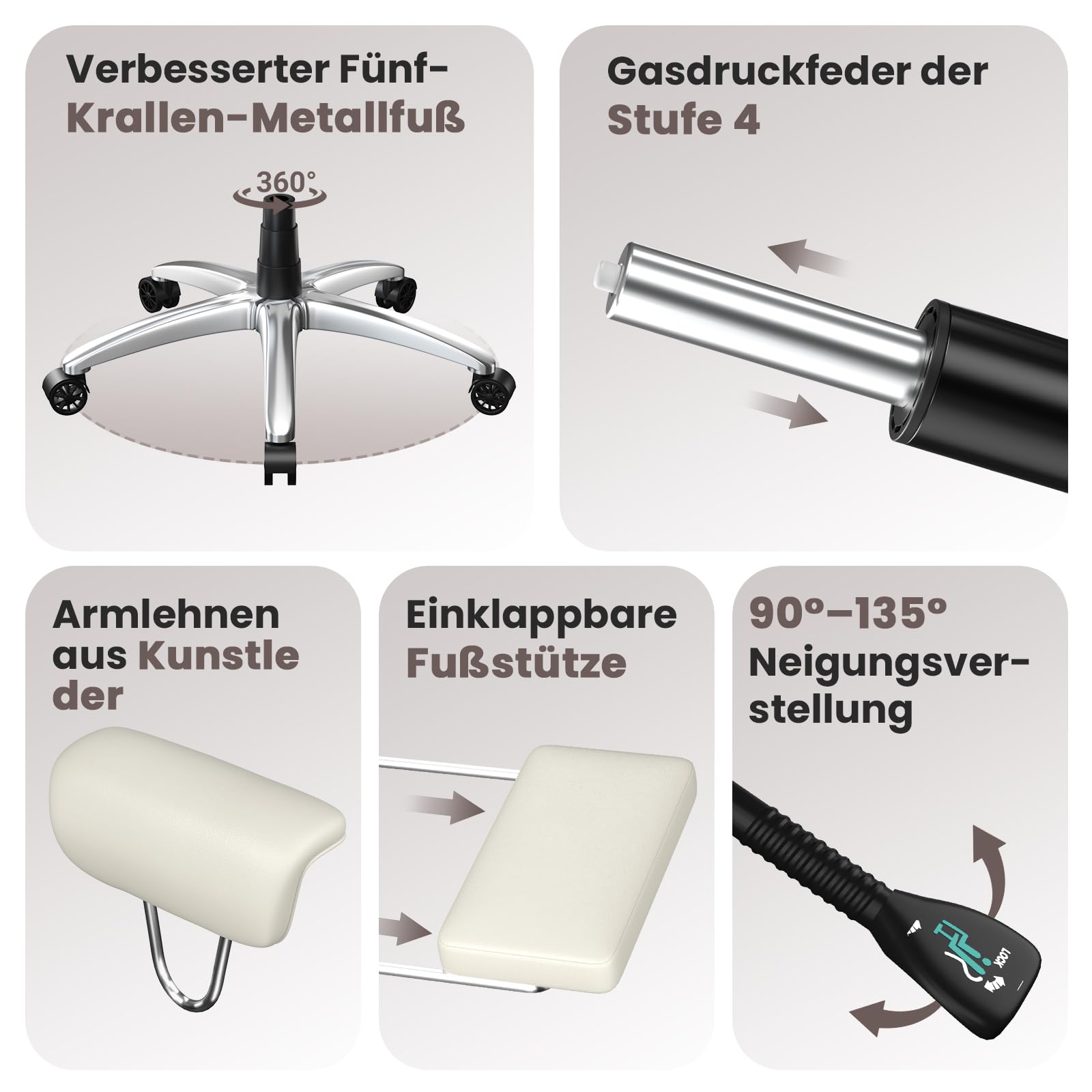 naspaluro Chefsessel Bürostuhl mit Fußstütze, ergonomischer PU-Leder Bürostuhl mit hoher Rückenlehne, Computerstuhl für Büro & Homeoffice, Weiß