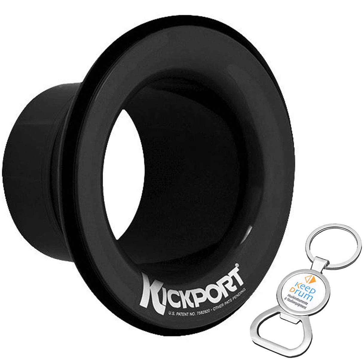 Kickport KP2-BL Bassdrum Kick-Booster Schwarz + keepdrum Flaschenöffner Anhänger