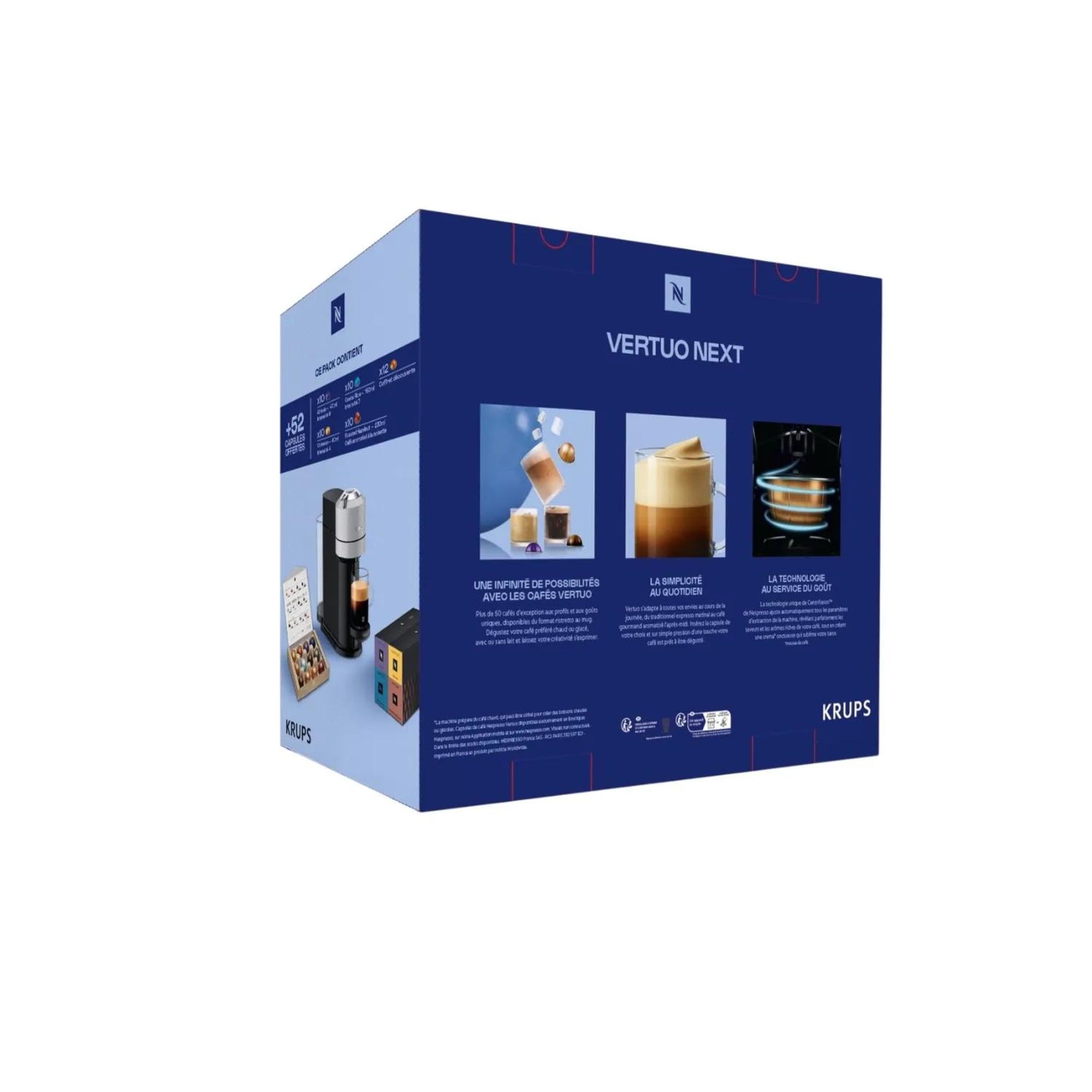 Nespresso Krups Machine à Café Vertuo Next Gris Claire+52 capsules offertes, Capsules café Vertuo seulement, Technologie Centrifusion, 5 Tailles de Tasses, Design Moderne, Arrêt Automatique, YY5902FD