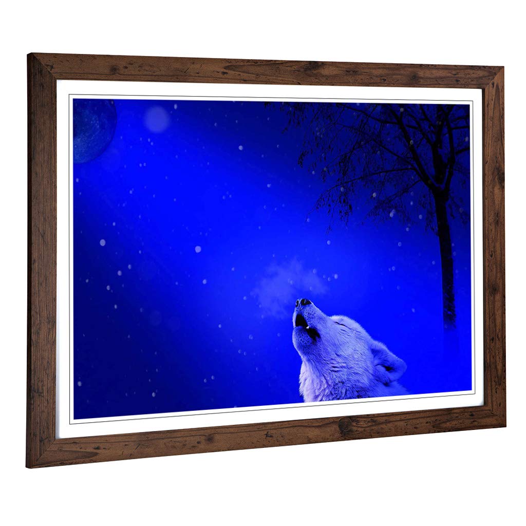 Big Box Art Framed Print of Howling White Wolf Design | Wall Art Picture | Home Decor for Kitchen, Living, Dining Room, Lounge, Bedroom, Hallway, Office, Walnut, A2 / 24.5x18 Inch / 62x45cm