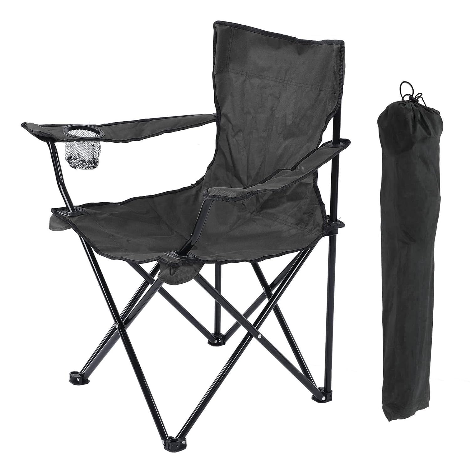 Kimee Camping Chair, Folding Chair Big - Portable Foldable Nylon Base Fabric Camping Chair for Outdoor Garden Travelling Fishing Beach Picnic Outdoor Chairs (Black)