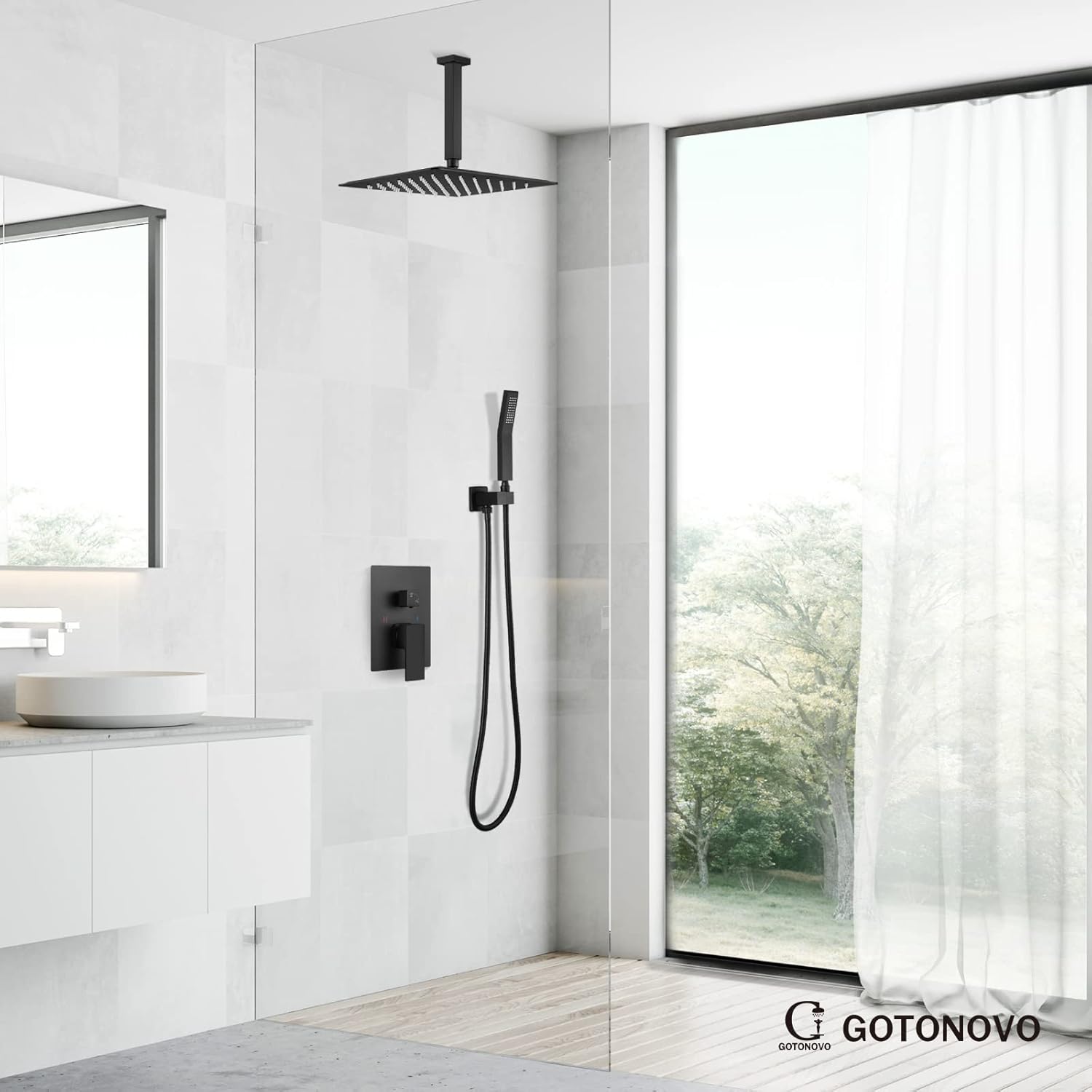 Flash Sale gotonovo Rain Shower System Matte Black Ceiling Mount 12 Inch Shower Head with Handheld Spray Luxury High Pressure Shower Combo Set Rough-in Valve and Shower Trim Included Dual Function Flash Deals - 60% OFF gotonovo Rain Shower System Matte Black Ceiling Mount 12 Inch Shower Head with Handheld Spray Luxury High Pressure Shower Combo Set Rough-in Valve and Shower Trim Included Dual Function