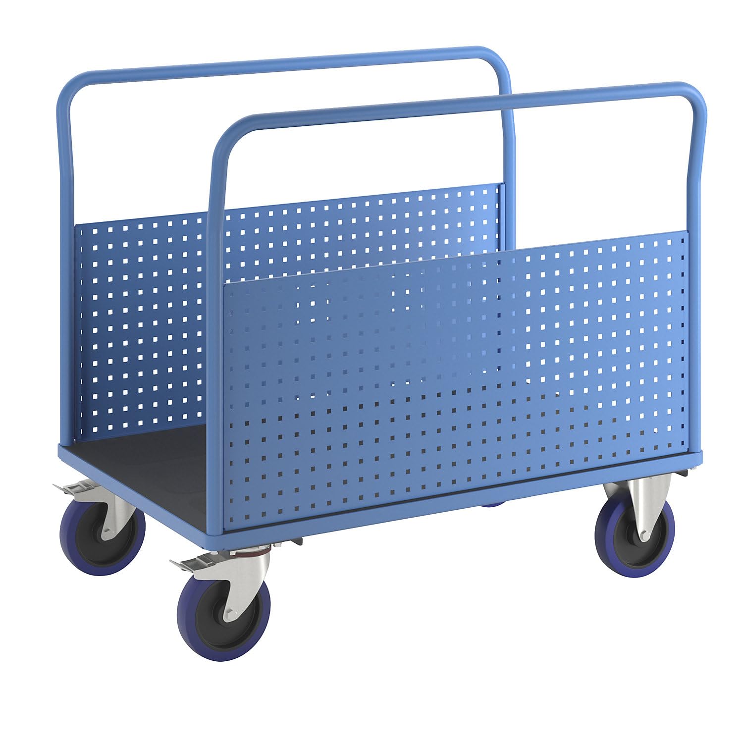 eurokraft pro | Plattformwagen | Mit 2 Lochblechseitenwänden, LxB 1250 x 800 mm, Vollelastik
