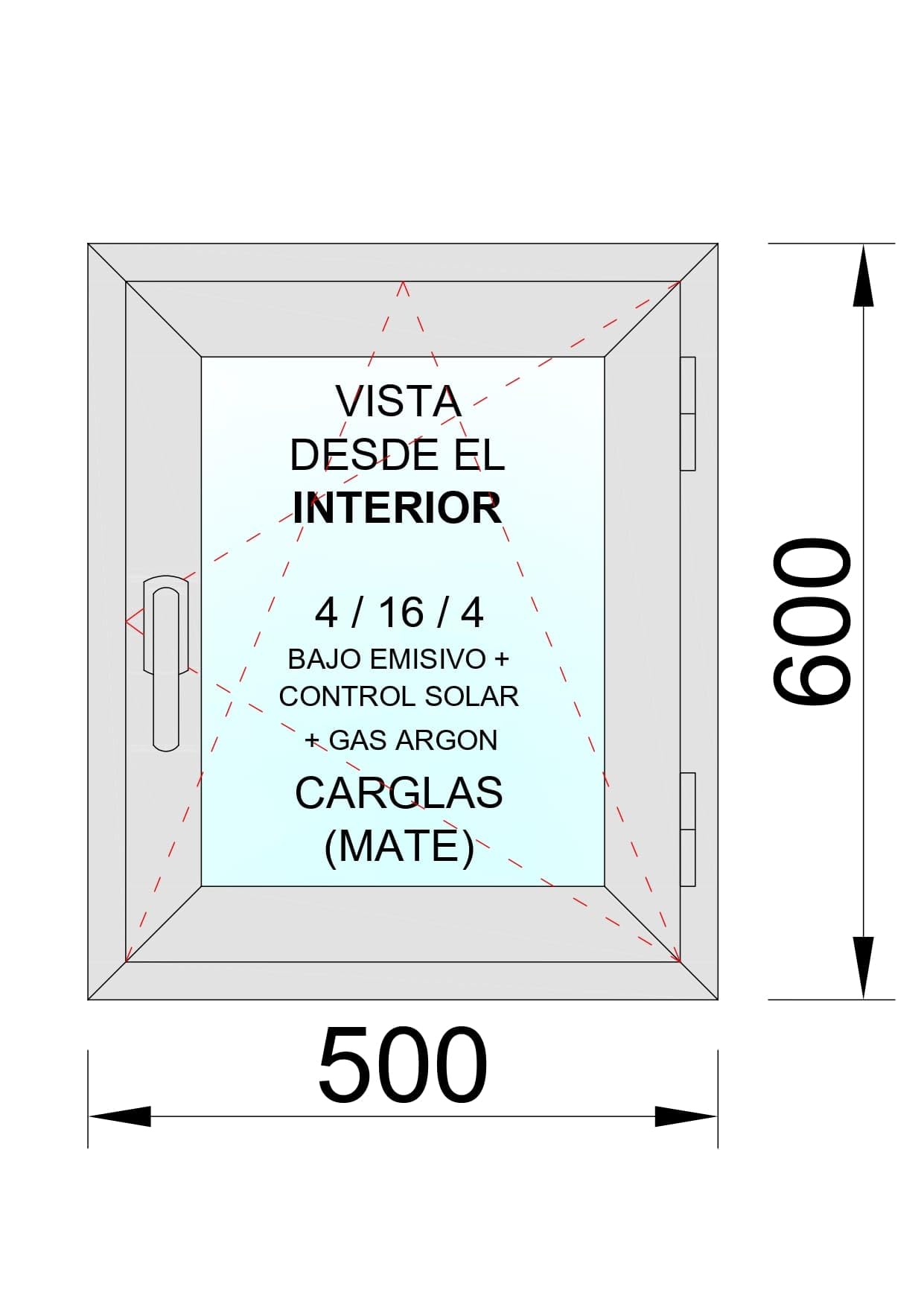 Ventanastock Ventana PVC Roble 500x600 Practicable Oscilobatiente Derecha 1 hoja con vidrio Carglass (Climalit Mate)