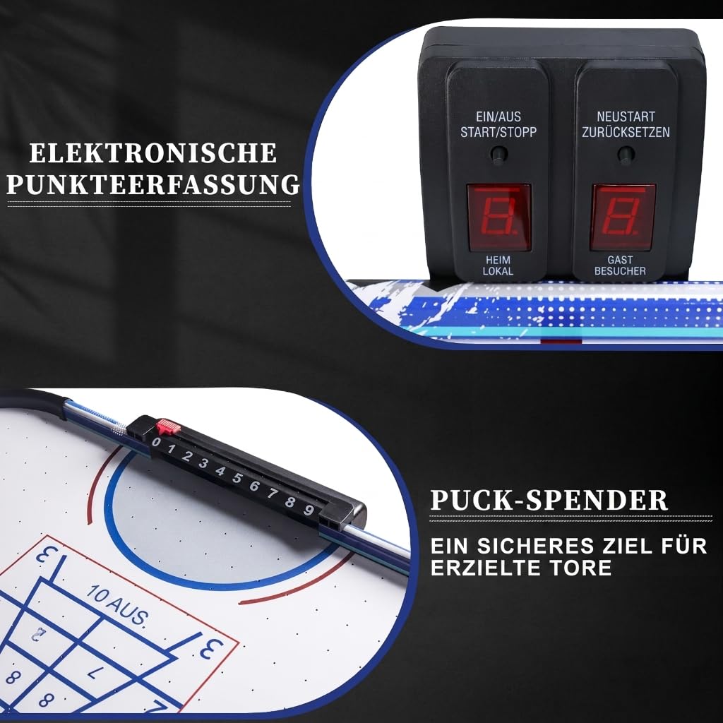 Klappbarer Airhockey Tisch 122cm mit Luftkissen-Effekt - 3-in-1 Spiel für Familie: Hockey, Bowling, Shuffleboard - Scoreboard, 2 Pucks + Schläger - Zuhause Freizeit Geschenk