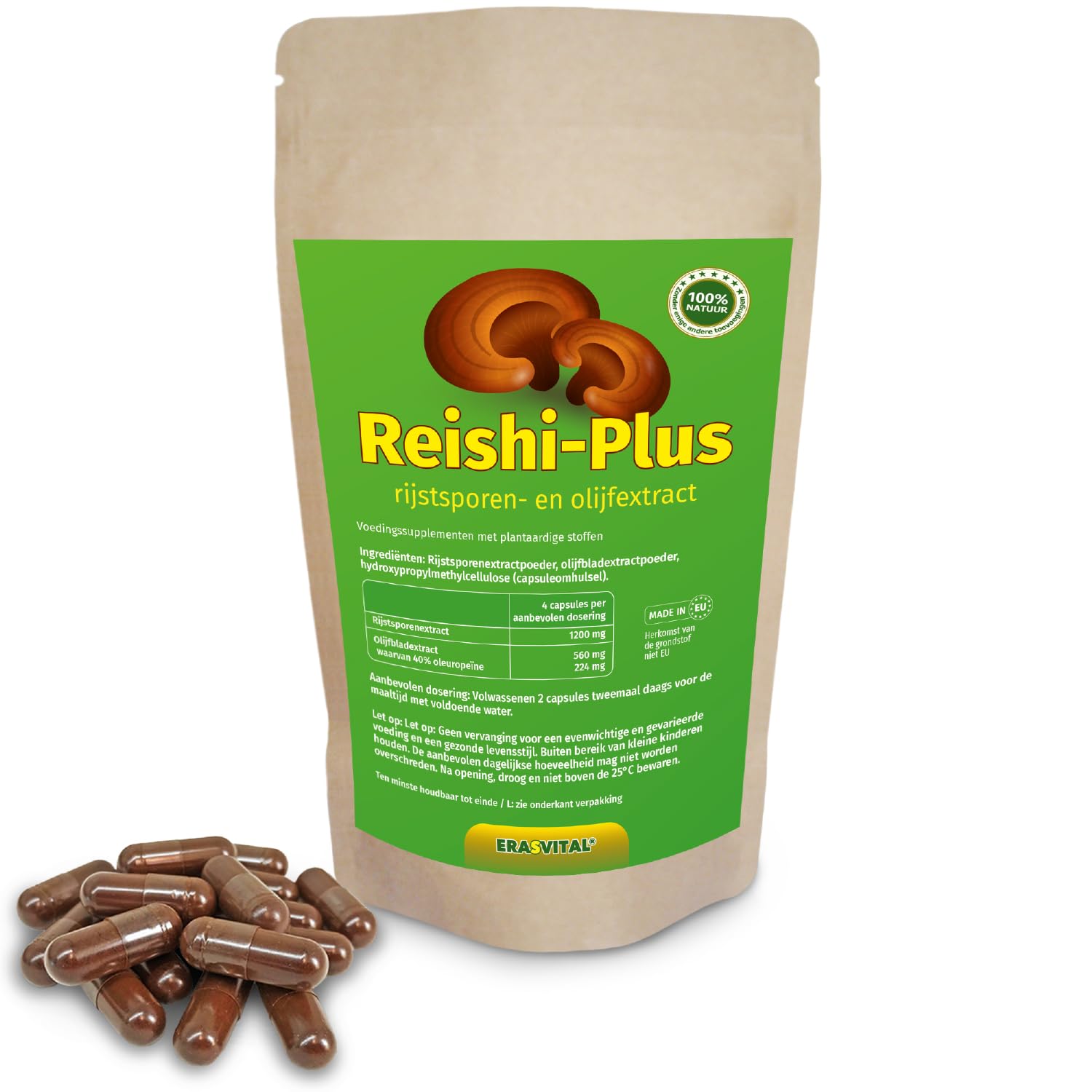 Reishi Sporen Extrakt mit Olivenblatt-Extrakt (40% Oleuropein) Kapseln, Vegan (360 g (1er Pack))