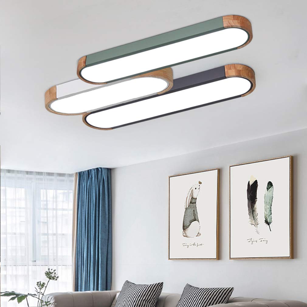 Regulable Alargado Plafon LED de Techo Superficie Cocina Madera+Metal Lampara de Techo Dormitorio Redondo Rectangular Plafon de Luz Colgante Interior Dormitorio Salon Oficina Habitacion Gris,35cm