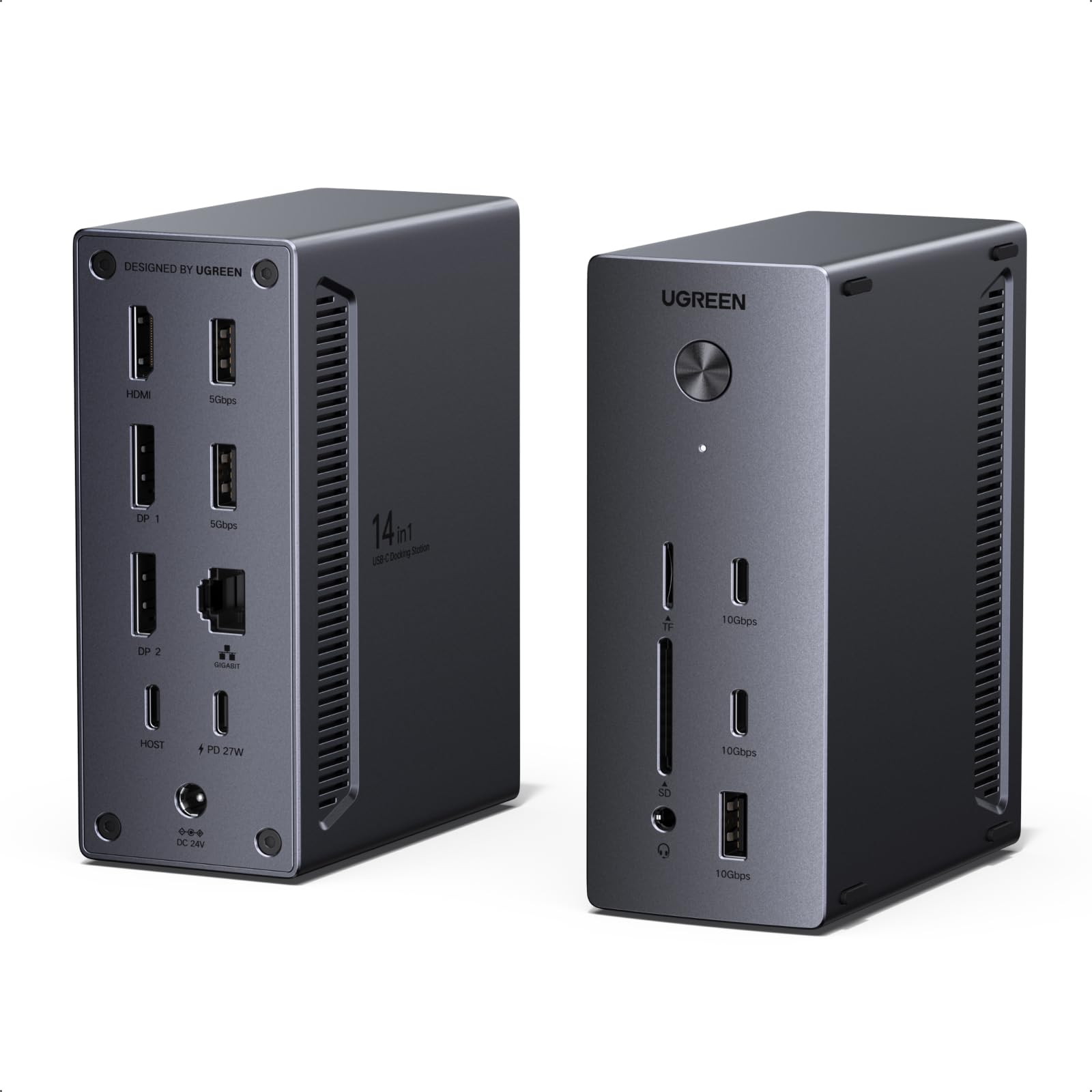 UGREEN Docking Station, Triple 4K Display (2x DP+ HDMI), 14-Port USB-C Dock, 100W Max Charging for Laptop, 27W Max USBC, 10Gbps USB-C/A, 170MB/s SD, Ethernet, Audio, 140W Power Supply for Dell, HP