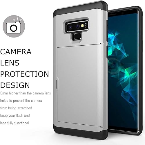 Miniatura 4 de Funda para Samsung Galaxy Note 9, resistente a prueba de golpes, de goma, híbrida, con ranura para tarjeta de crédito de identificación, funda para