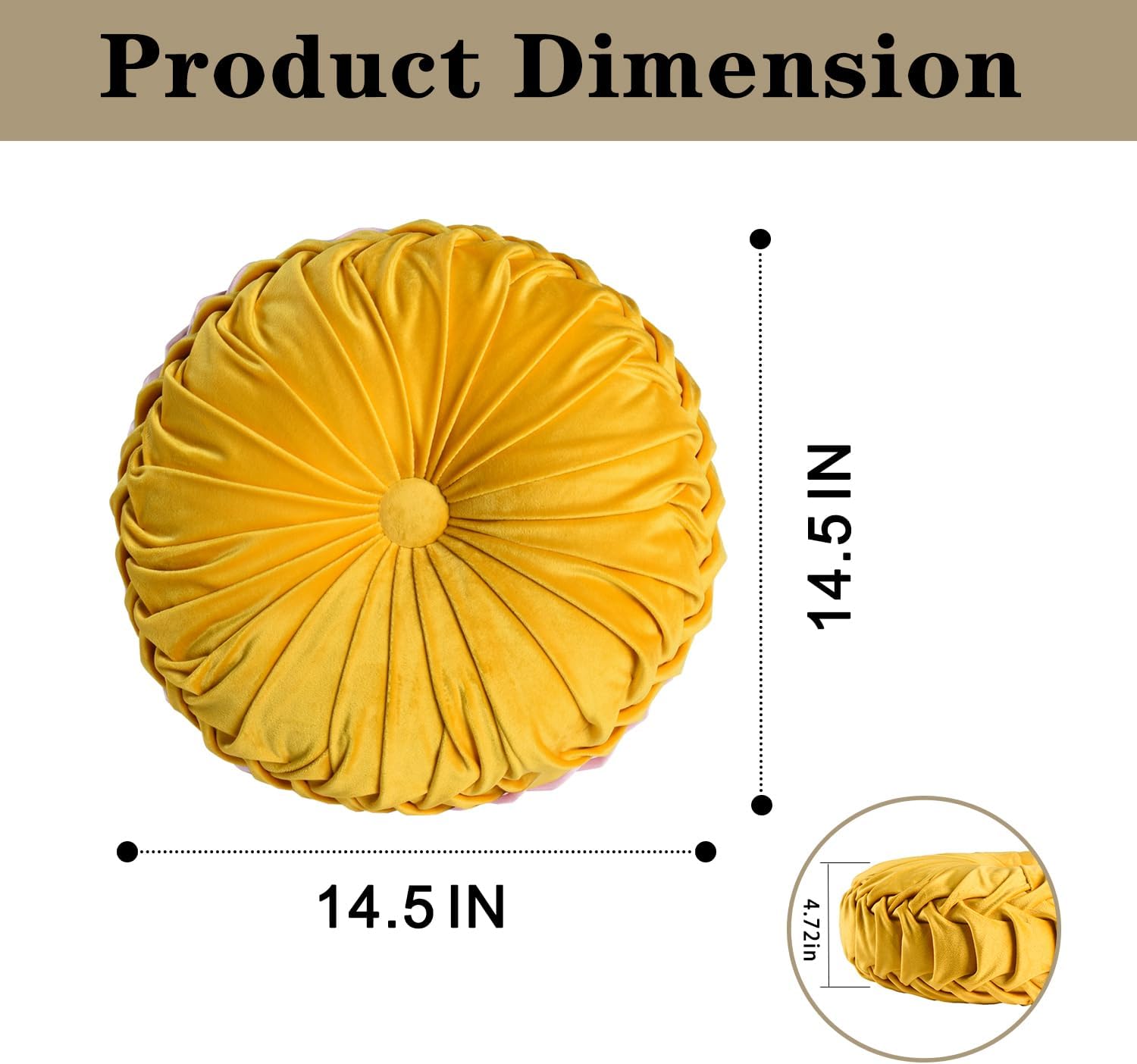 HIG Set of 2 Yellow Ruched Velvet Round Throw Pillows – 14.5’’ Decorative Pillows with Soft Polyester Filling for Couch, Bed, Living Room, Bedroom, or Dorm – Handmade, Stress Relieving, All-Season - Image 5