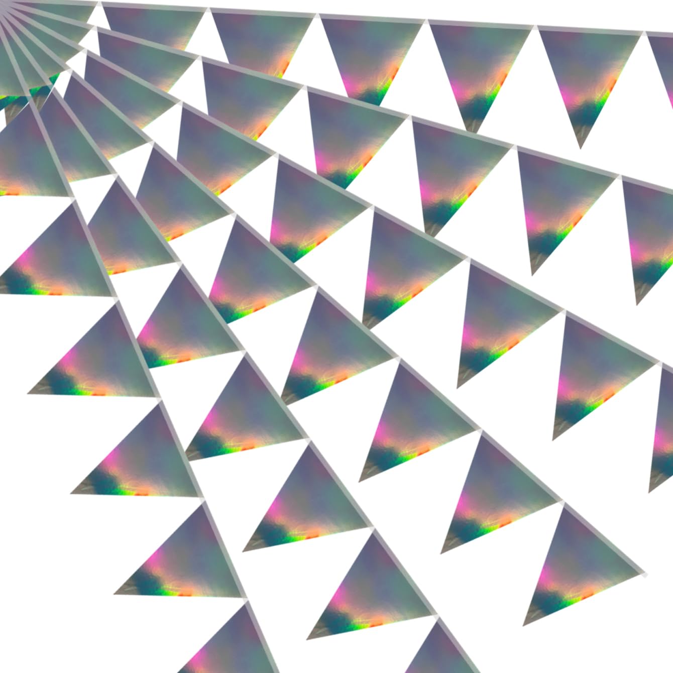 64ft Iridescent Triangle Pennant Banner Flag Holographic Hanging Metallic Paper Bunting Garland for Hanging Backdrop Birthday Party Decorations Graduation Bridal Wedding Disco Shower Party Supplies