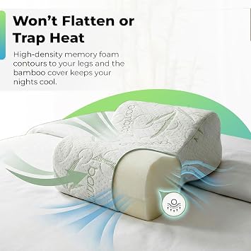 Sacred Thread Memory Foam Knee Pillow for Side Sleepers, Leg Pillow for Side Sleeping with Rayon Derived from Bamboo Cover, Knee Cushions for Sleeping (Bone) (White)