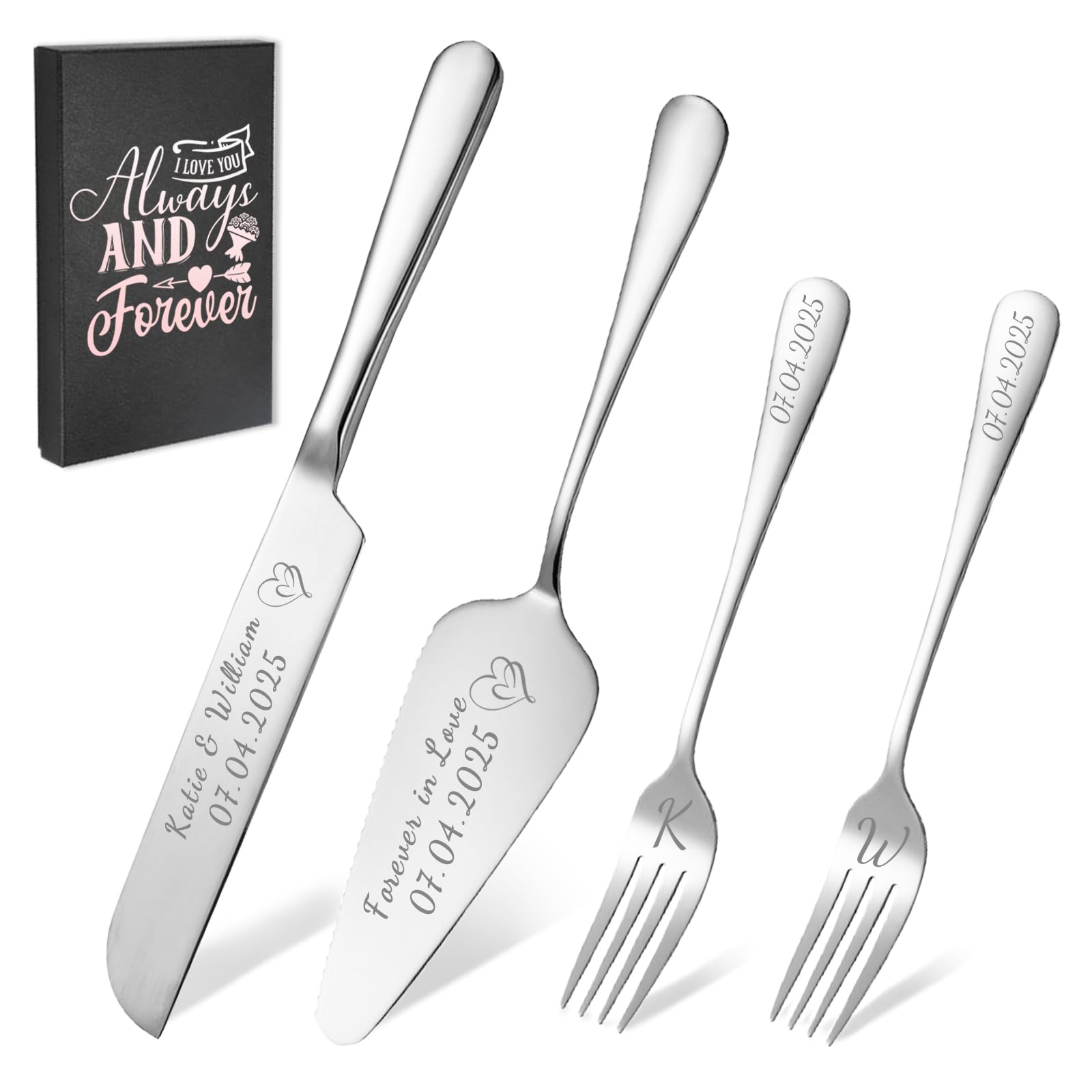 HJX Personalized Cake Knife and Server Set for Wedding - Engraved Stainless Steel Cake Cutting Set, Custom Elegant Cake Cutter Gift for Anniversary