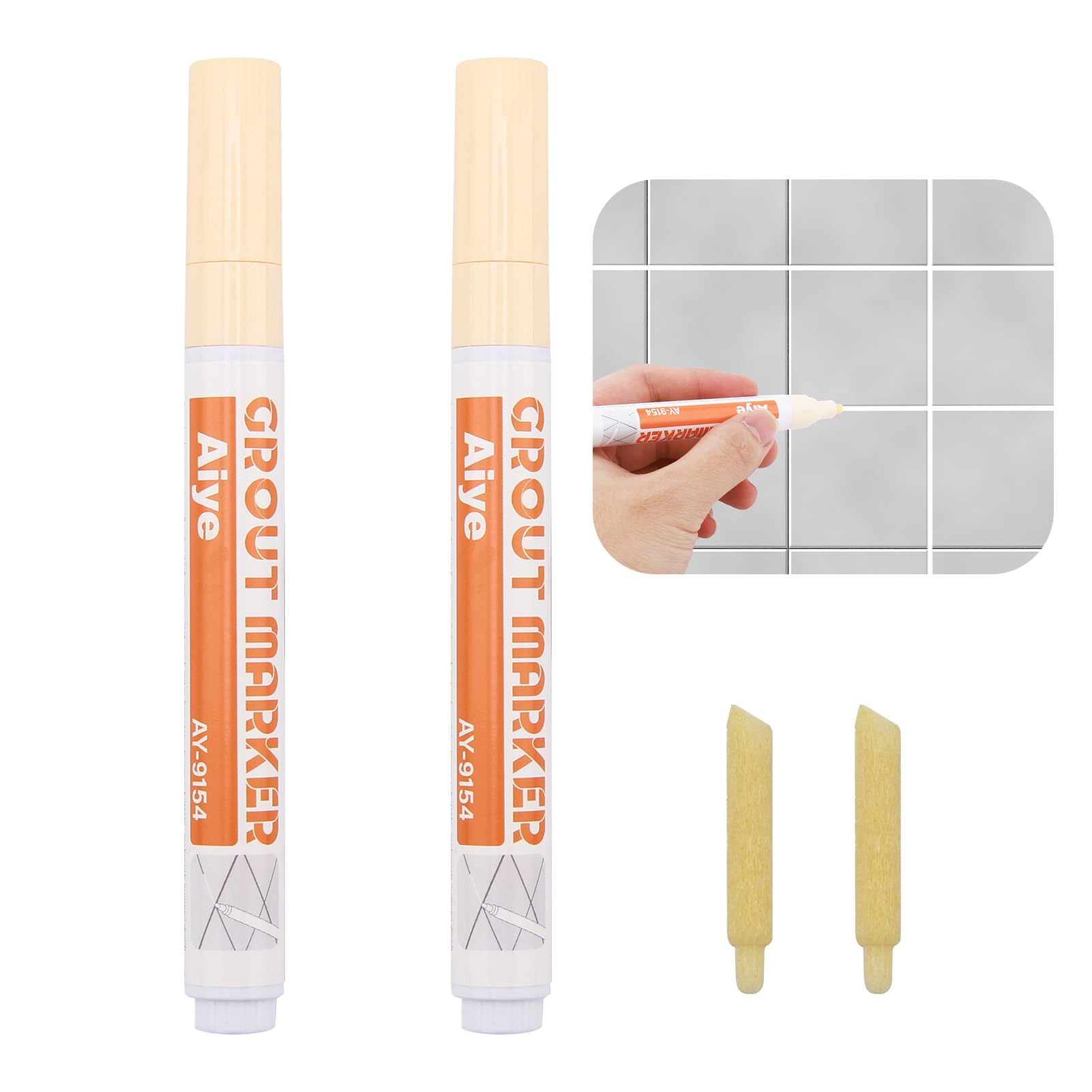 2pcs Pennarello per Fughe Piastrelle, Penne Riparazione con Punta di Ricambio, Pittura Pennarelli Riparare, Stuccare Sigillante Penna, essere utilizzato per Ripristina Giunti Bagno Cucina