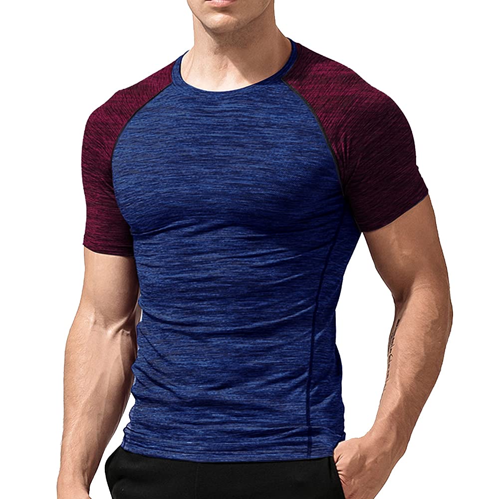 Muscle Alive Uomo Magro Stretto Compressione Livello Base Manica Corta Maglietta Bodybuilding Top Poliestere e Spandex