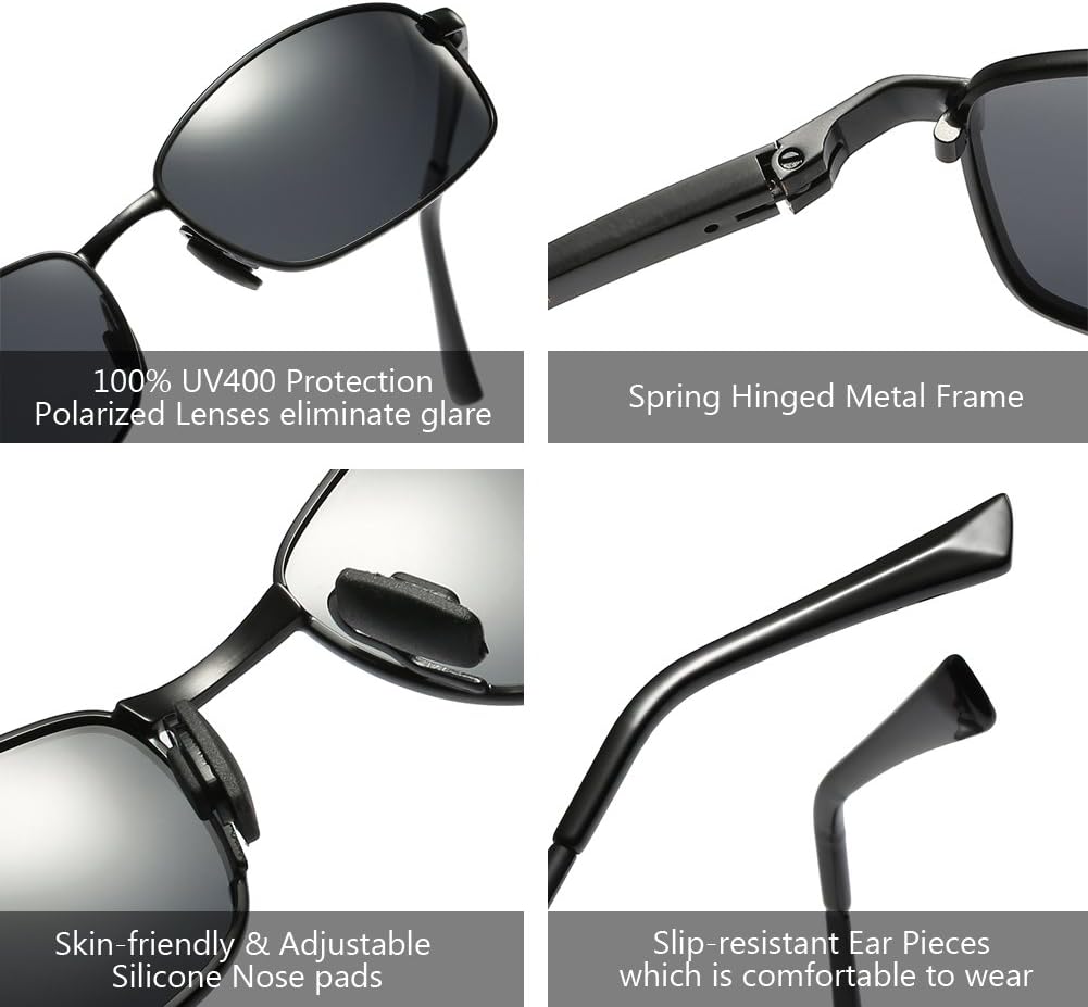 ZHILE Wrap Polarized Sunglasses Rectangular Metal Frame Classic Style Large Size - Image 5