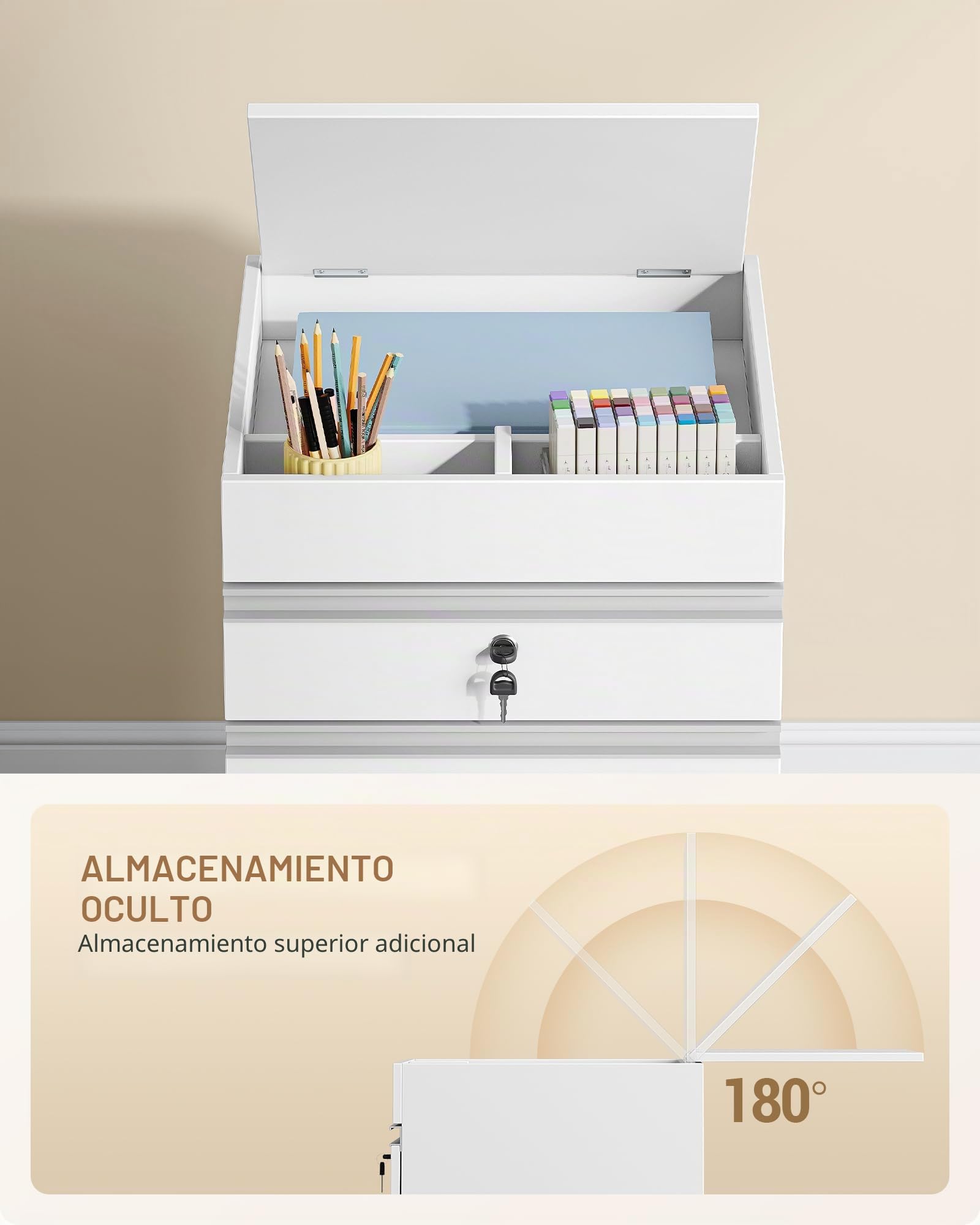 Hzuaneri Cajonera Escritorio, Archivador Móvil con Ruedas, 3 Cajones, para Estudio, Oficina, 40 x 40 x 70 cm, Blanco FC41003X