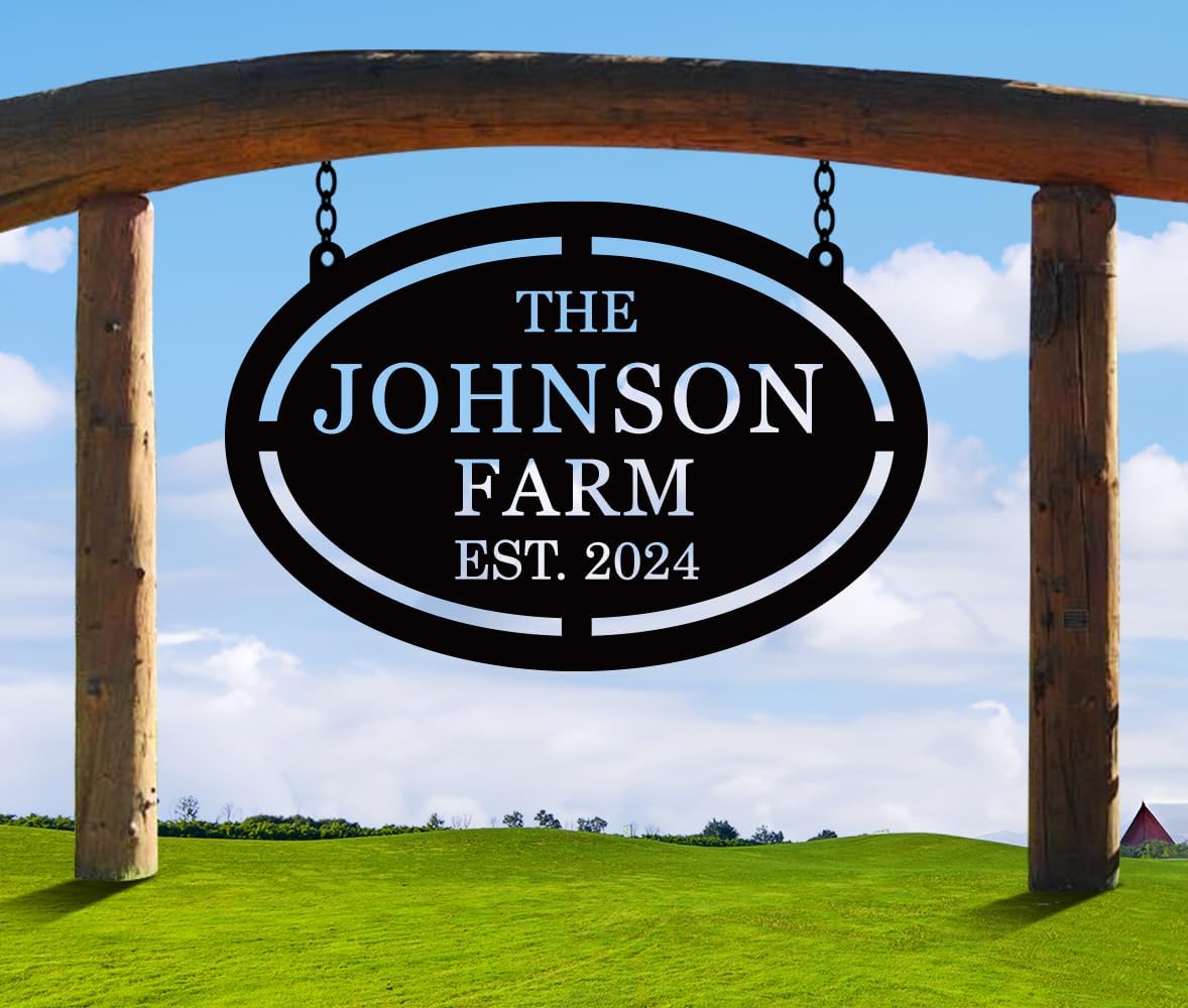 Custom Large Last Name Farm Metal Signs Outdoor, Personalized Family Name Sign with Hanging Bracket, Farmhouse Entrance Sign, Gate Sign, Ranch Sign, Gift for Dad's Day, Farmer Gift