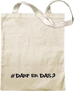 Kiwistar Darf Er Das - Borsa in cotone con manico lungo, Tessuto, naturale, 30cm x 30 cm