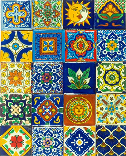 Mexican Talavera Tile Spanish Mediterranean Art Colorful 2"X2" Ceramic Hand Painted Mosaic For Bathroom, Wall, Mirror, Kitchen Rustic Decor Pottery (20) #TOP5