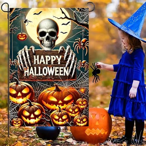 abzdfty Halloween Garden Flag 12x18 Inch Double Sided Pumpkin Skeleton Garden Flag Halloween Decorative Yard Flag for Outside, Patio, Porch and Lawn - image 2