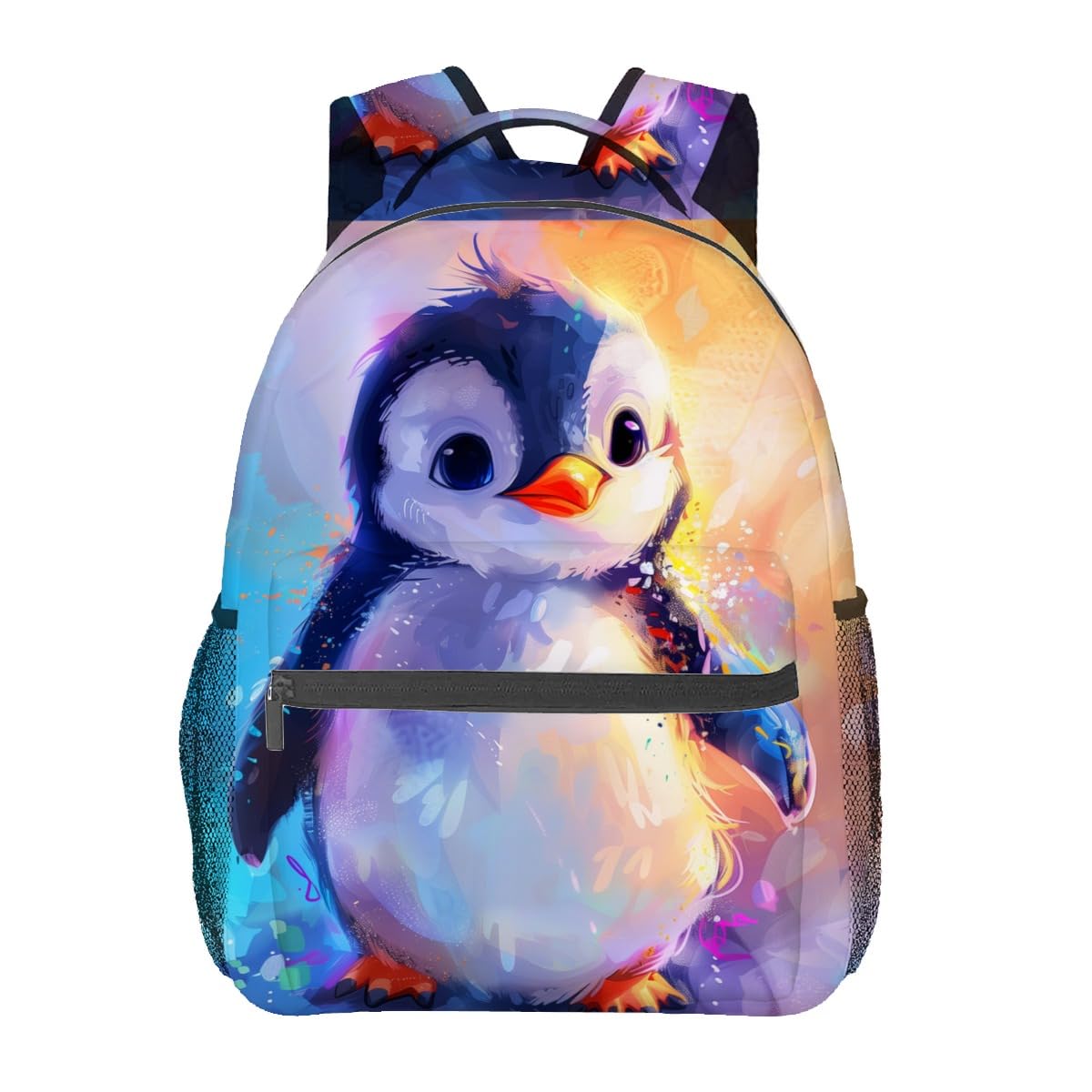 CUEBOS Penguin Backpack, Polyester Laptop Bag, Adorable Animal Backpacks, Bright Colorful Splash Art Back Pack, Rucksack Gifts for Girls, Teens