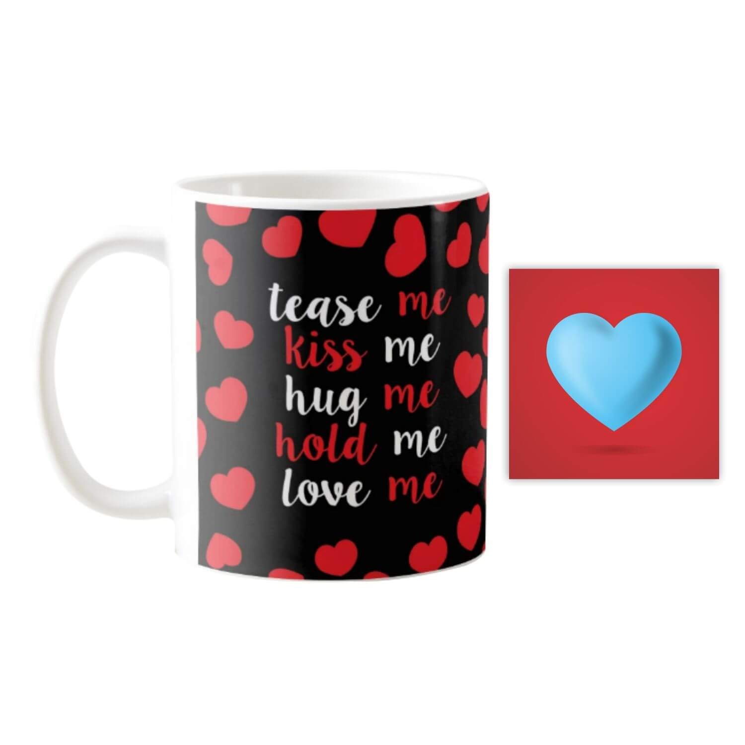 TheYaYaCafe Yaya Cafe Valentine Kiss Day Gifts for Girlfriend Wife Mug Tease Me Kiss Me Hug Me with Coaster