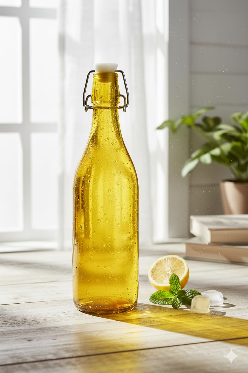 Somil Elegant Yellow Glass Bottle With Swing Top Lid | Reusable Airtight Water, Juice & Beverage Storage Bottle | Leak-Proof & Stylish Design For Home, Kitchen & Parties-image-4