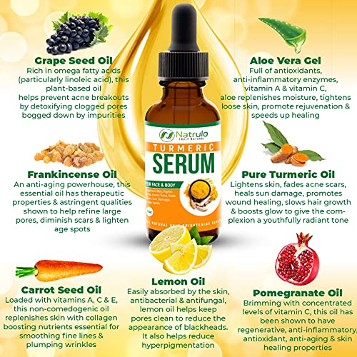 Natrulo Turmeric Serum For Face & Body - All Natural Turmeric Skin Brightening Serum - Cleanses And Soothes Skin. Lightens Scar And Acne Marks. Purely Formulated Serum In Usa #TOP3