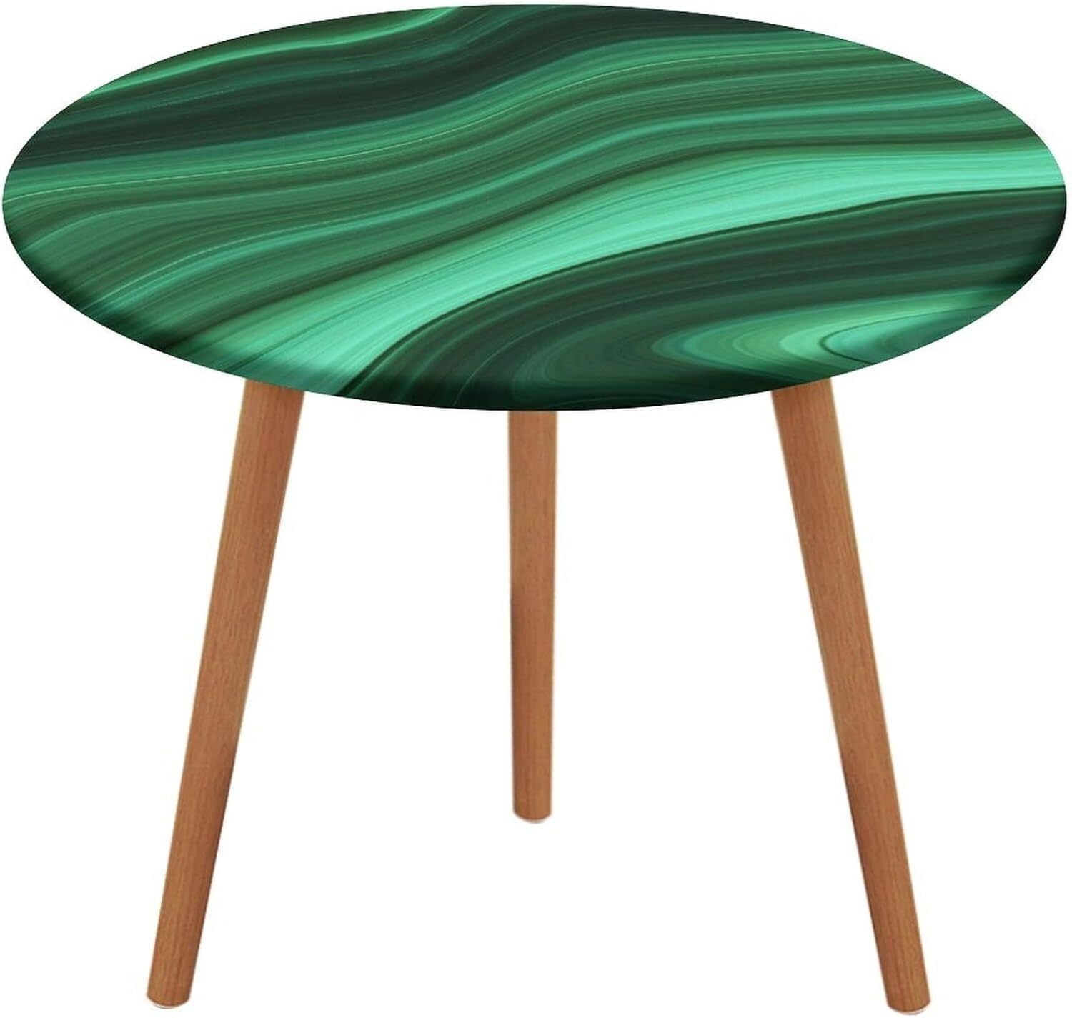 Nappe ronde élastique motif marbre vert de 132 cm en polyester imperméable