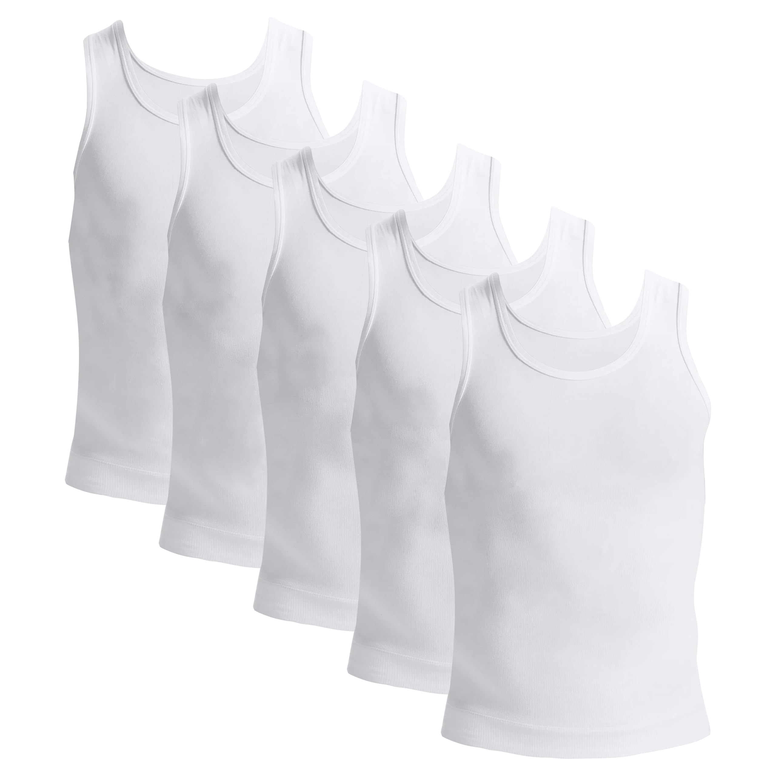 Love My Fashions® Mens Undershirts Vest Tank Tops Sleeveless Cotton Undershirt Pack of 5 Vests for Men UK White